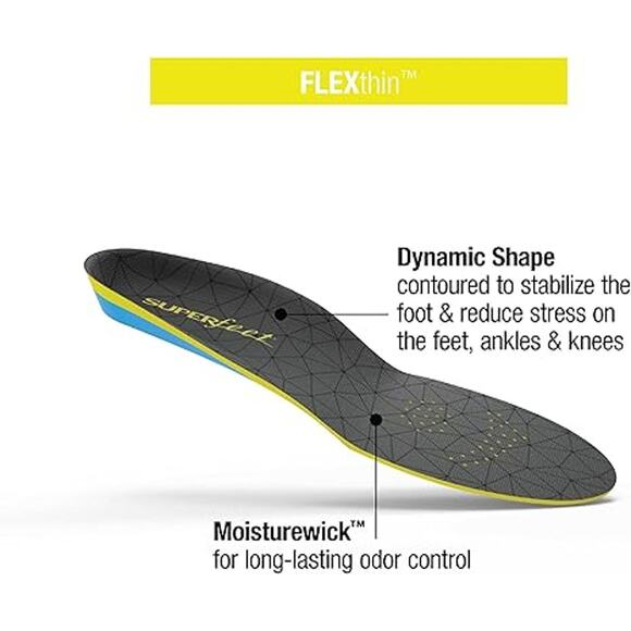 NWT Superfeet Unisex Flex Thin Synthetic Insoles, M2.5-4/W4.5-6, Bright Yellow - Picture 5 of 6